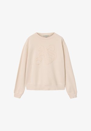 Beige Sweatshirt mit langen Ärmeln, gerippten Bündchen und Saum, mit erhabenen, strukturierten "AS"-Buchstaben, die mittig auf der Vorderseite bestickt sind.