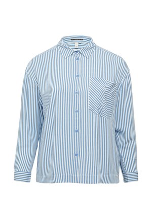Blauw-wit gestreepte shirt, lange mouwen, knoopsluiting aan de voorkant, kraag, enkele borstzak met diagonale strepen, gemaakt van lichtgewicht stof.
