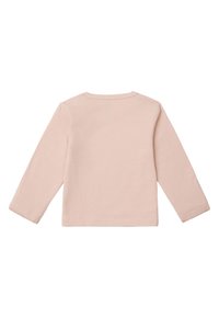 Einfache, hellrosa Langarm-Tshirts für Kleinkinder, von hinten gezeigt, mit rundem Halsausschnitt und schlichter Saumstichung.