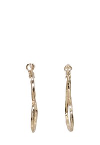 Pendientes en tono dorado con un diseño de bucle alargado y torcido. Acabado metálico liso con una textura pulida. Cuenta con un mecanismo de cierre seguro.