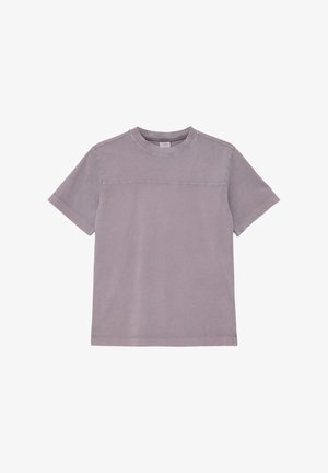 Gray short-sleeve t-shirt made of cotton, featuring a crew neckline and a horizontal stitch detail across the chest. Smooth texture.