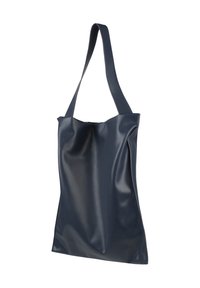 Navyblauwe, gladde neplederen tote bag met een gestructureerde vorm, brede schouderriem en minimalistisch ontwerp. Geen zichtbare hardware of patronen.