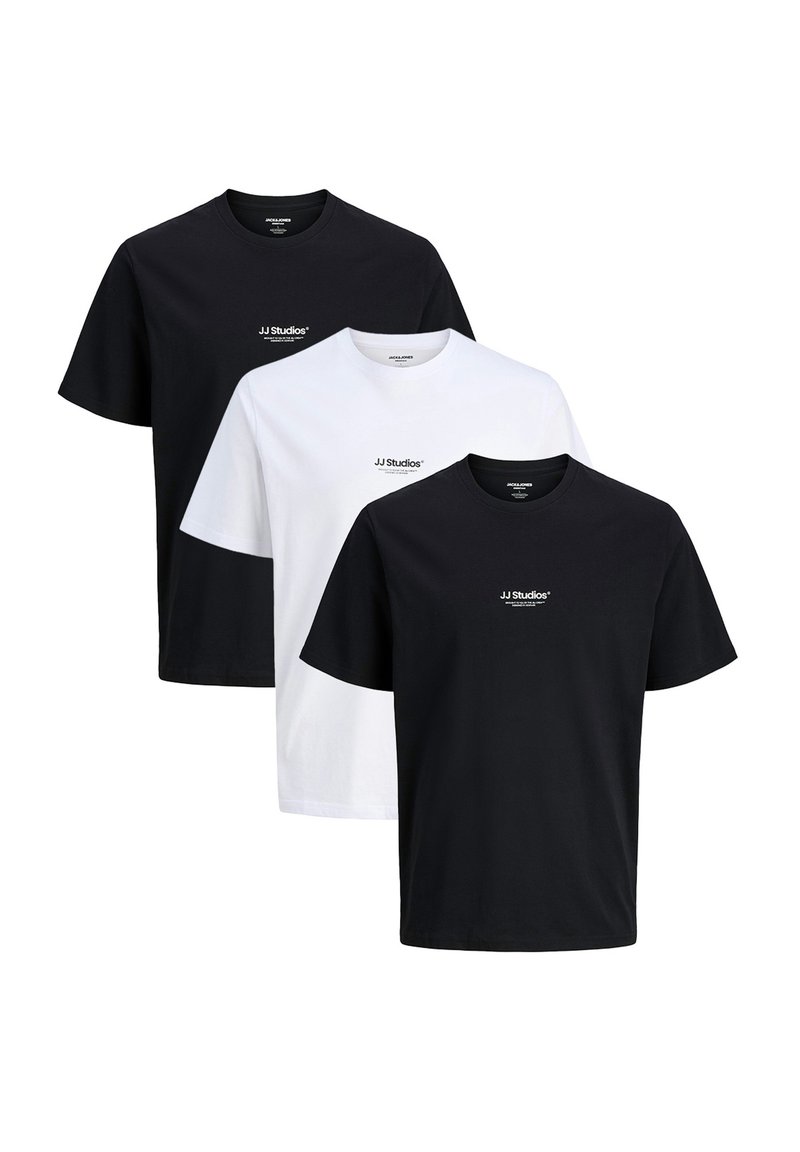 Jack & Jones 3ER PACK SOHO - T-shirts print - schwarz weiß