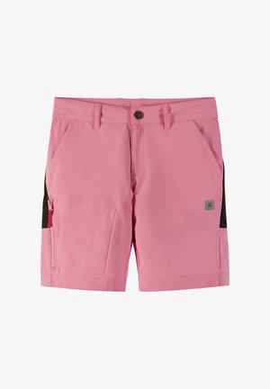 Rozā šorti ar melniem akcentiem, ar rāvējslēdzēja kabatu, pogu aizdari un divām priekšējām kabatām. Izgatavoti no gluda, viegla materiāla.