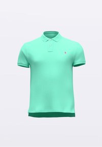 Tricou polo verde mentă din bumbac, cu o bandă cu trei nasturi, mâneci scurte și un mic logo brodat pe piept.