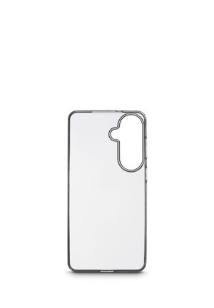 Clear, slim transparent smartphone case with a cutout for a vertically aligned dual camera and buttons on the side.