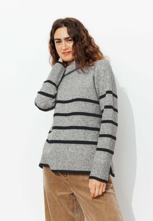 COL ROULÉ - Pullover - rayé gris