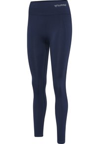 Marine træningsleggings lavet af strækbart stof, med en bred talje og diskret branding øverst. Glat tekstur med tætsiddende design.