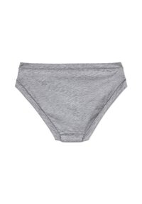 Slip in cotone grigio con una texture liscia, vita alta e taglio classico. Presenta un motivo melange uniforme e una cintura elastica.