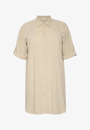 Bež, nööpidega särk-kleit, mis on valmistatud tekstureeritud kangast. Omab kaelusega kaela, üles keeratavaid varrukaid ja ühte rinnataskut.