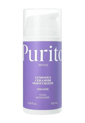 Crema viso Purito Luminous Ceramide Moisturizer, flacone con pompa da 100 ml con etichetta viola e testo bianco.