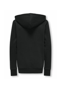 Hoodie noir avec une texture en tissu doux, doté d'une capuche, de manches longues et de poignets et un ourlet côtelés. Aucun motif ou accent visible.