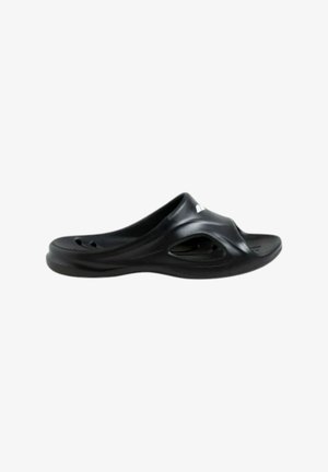 Sandal in plastica nera a slip-on con design curvo, punta aperta, ritagli laterali per ventilazione e finitura opaca e liscia.