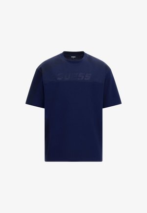 Granatowa koszulka z krótkim rękawem, wykonana z miękkiej bawełny, z teksturowaną siateczkową wstawką oraz subtelnym logo na klatce piersiowej.