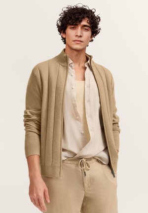 MIT STREIFEN IN OPTIK - Strickjacke - beige