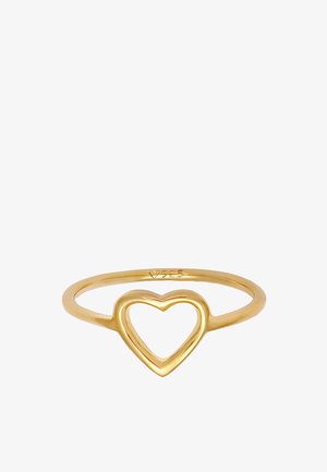 Bague en or avec un design en forme de cœur, dotée d'un anneau fin et d'un centre ouvert, estampillée "925" indiquant la teneur en argent.