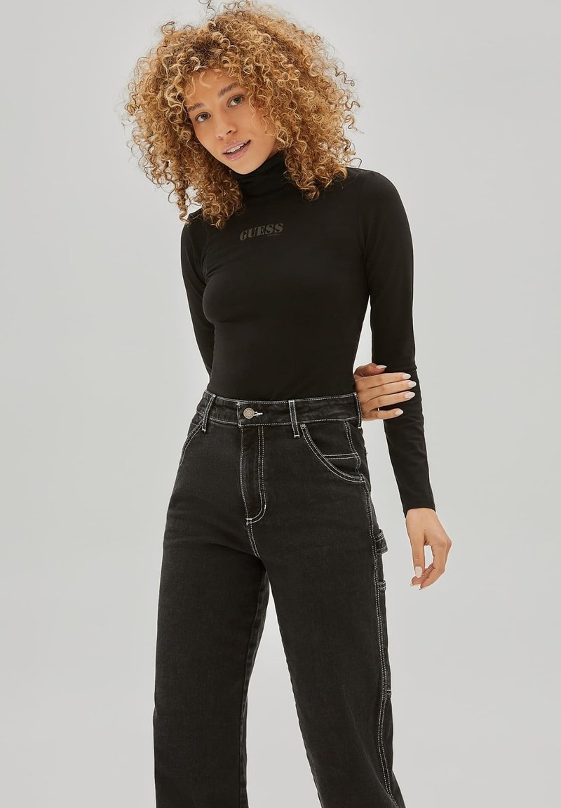 Damen T-Shirts | Guess FRONTLOGO Langarmshirt schwarz - EL16502 Damen T-Shirts | Guess FRONTLOGO Langarmshirt schwarz - EL16502