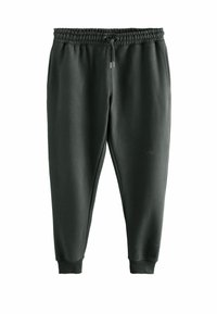 Dunkelgraue Sweatpants mit elastischem Bund, verstellbarem Kordelzug, Seitentaschen und eng anliegenden Bündchen, aus weichem, glattem Stoff gefertigt.