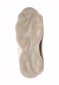 Schoenzool van een doorschijnend rubbermateriaal met een abstracte, golvende structuur in lichte beige tinten en een gestructureerd oppervlak voor grip.