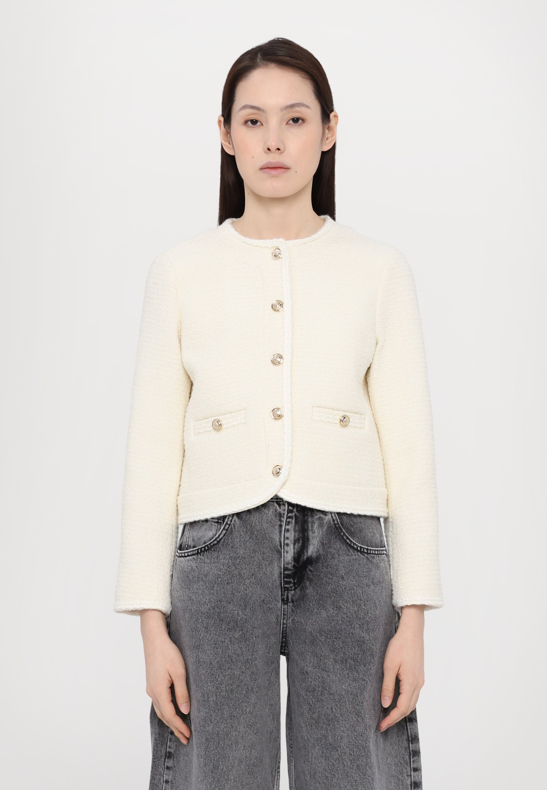 Veste échantillon MAJE En Cuir D'agneau Et Coton - Taille 38, Coloris Beige/argenté - Très Bon état
