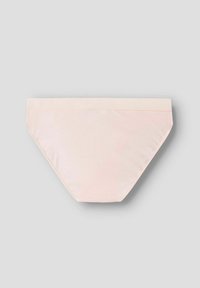 Bas de bikini rose clair en tissu lisse avec un design simple et sans couture. Présente une taille mi-haute et une coupe ajustée.