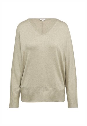 Pull léger gris clair, à col en V et à manches longues. Fabriqué dans un matériau doux, avec une coupe décontractée et des détails de couture subtils.