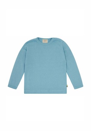 Camicia a maniche lunghe di colore azzurro chiaro, realizzata in cotone morbido. Presenta un colletto rotondo e polsini aderenti, con un piccolo dettaglio del marchio sull'orlo.