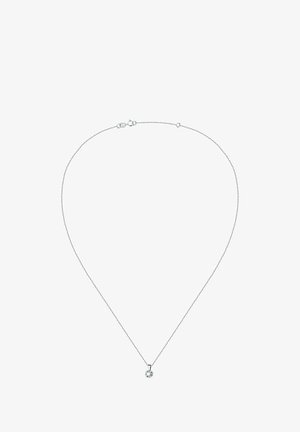 Silberner Anhänger mit einer zarten Kette und einem klaren, runden Anhänger in der Mitte, der eine polierte Oberfläche und ein minimalistisches Design aufweist.