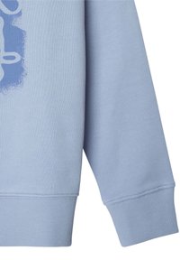 Lichtblauwe sweatshirt met een gestructureerde stof, ribbelmanchetten en een bedrukt grafisch ontwerp aan de voorkant. Glad afwerking en casual pasvorm.