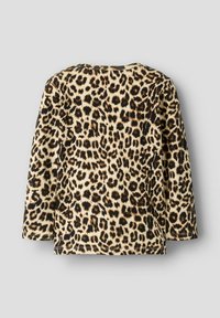 Langermet topp med leopardmønster i beige og svart. Mykt stoff med en teksturert overflate. Rund hals og kontrasterende ribbestrikkede mansjetter.