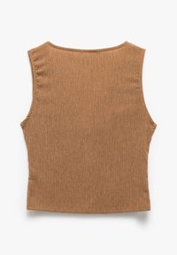 Top senza maniche marrone a costine con scollatura rotonda e silhouette aderente. Tessuto liscio con materiale leggermente elasticizzato.