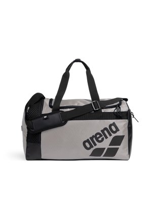 Borsa da palestra Arena grigia e nera con doppie maniglie, tracolla regolabile, tasca laterale in rete e grande logo sul davanti.