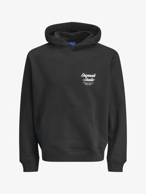 Črna kapucar s sprednjim žepom in belim napisom "Originals Studio" na levi strani prsnega dela.