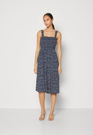 SMOCKED MIDI DRESS - Vapaa-ajan mekko - navy