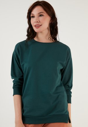 LELA CREW NECK - Felpa - dark green melange