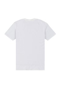 Bílá tričko, krátké rukávy, kulatý výstřih, vyrobeno z bavlny, hladká textura, jednoduchý design bez vzorů nebo akcentů.