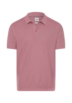 Kurzärmliges pinkes Poloshirt mit Kragen und zwei Knöpfen, strukturierter Strickstoff, Markenlabel im Kragen.