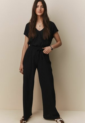 PETITE FIT - TEXTURED WIDE - Trousers - black