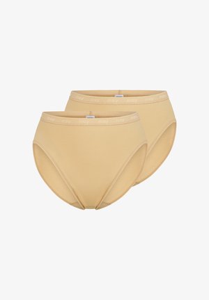 Cotton briefs in a soft beige tone, featuring a smooth waistband with brand logo. Designed for comfort with a classic high-cut shape.