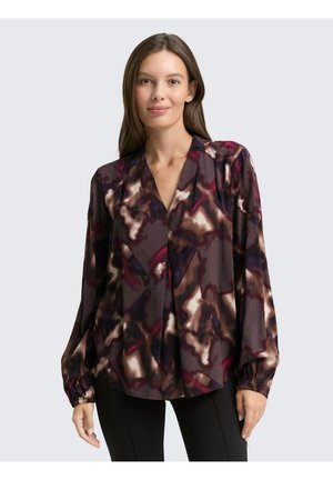 PRINTED V NECK - Blouse - brown blurry argyle