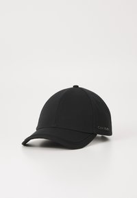 Cappellino da baseball nero in tessuto con visiera curva. Presenta un logo ricamato sul lato e una corona strutturata. Design semplice ed elegante.