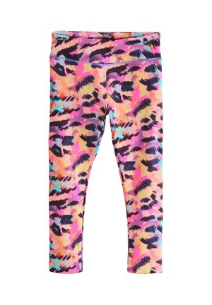 Värvikad retuusid, millel on elav abstraktne muster roosas, oranžis, mustas ja türkiissinis. Valmistatud venivast, pehmest kangast, kõrge vöökohaga.