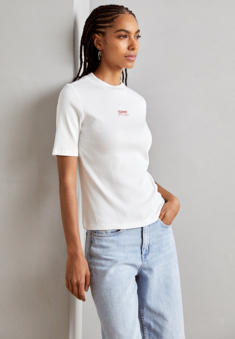 Esprit MOCK NECK Tshirt print white/wit Zalando.nl