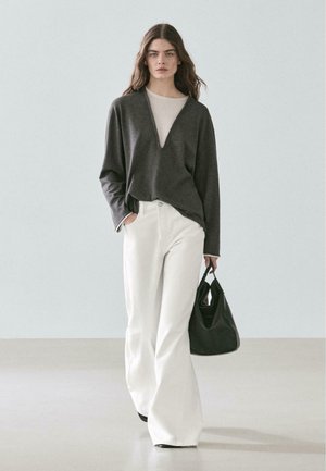 Massimo Dutti, COTTON BLEND KNIT SWEATER WITH CONTRAST FABRIC - Strickpullover - dark grey