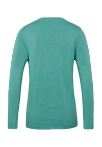 Türkise Pullover mit langen Ärmeln, rundem Halsausschnitt, gerippten Bündchen und Saum. Aus einem weichen, strukturierten Strickstoff gefertigt.