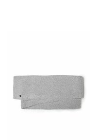 Gray headband made of textured fabric, featuring a flat design with a small black accent detail on one side.