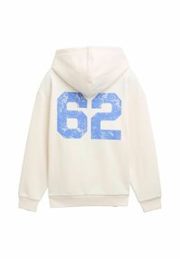 Felpa crema con il numero "62" in blu testurizzato stampato sul retro. Caratterizzata da cappuccio regolabile con lacci e polsini a coste. Design minimalista.