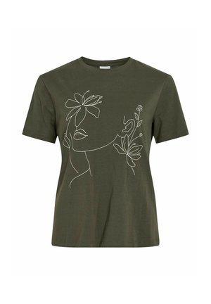 VILA, SHORT-SLEEVED T-SHIRT VISYBIL ROUND NECK - Trükipildiga T-särk - forest night