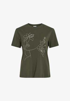 VILA, SHORT-SLEEVED T-SHIRT VISYBIL ROUND NECK - Trükipildiga T-särk - forest night