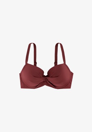 Burgundy-bh med formade kupor, vriden frontdetalj, justerbara band och slät tygtextur. Lämplig för vardagsbruk eller under kläder.
